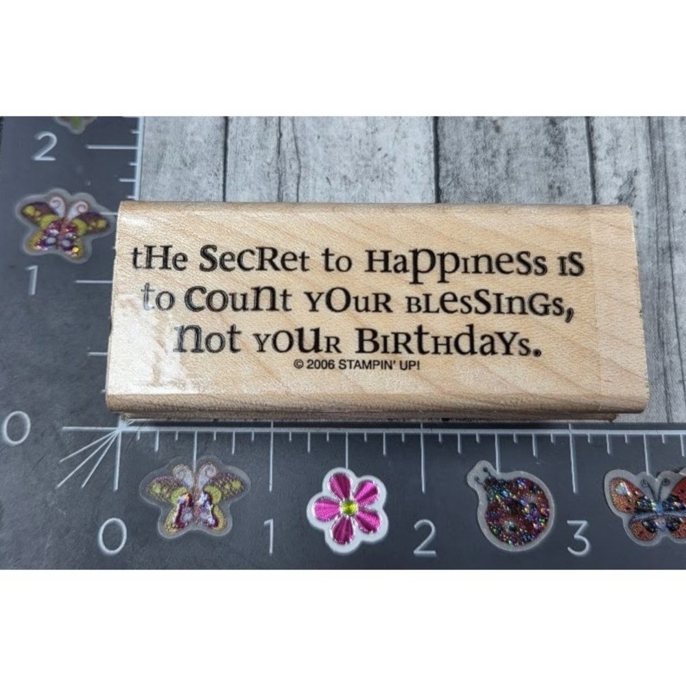 Stampin' Up! Secret Happiness Count Blessings Birthdays Rubber Stamp Wood #D32